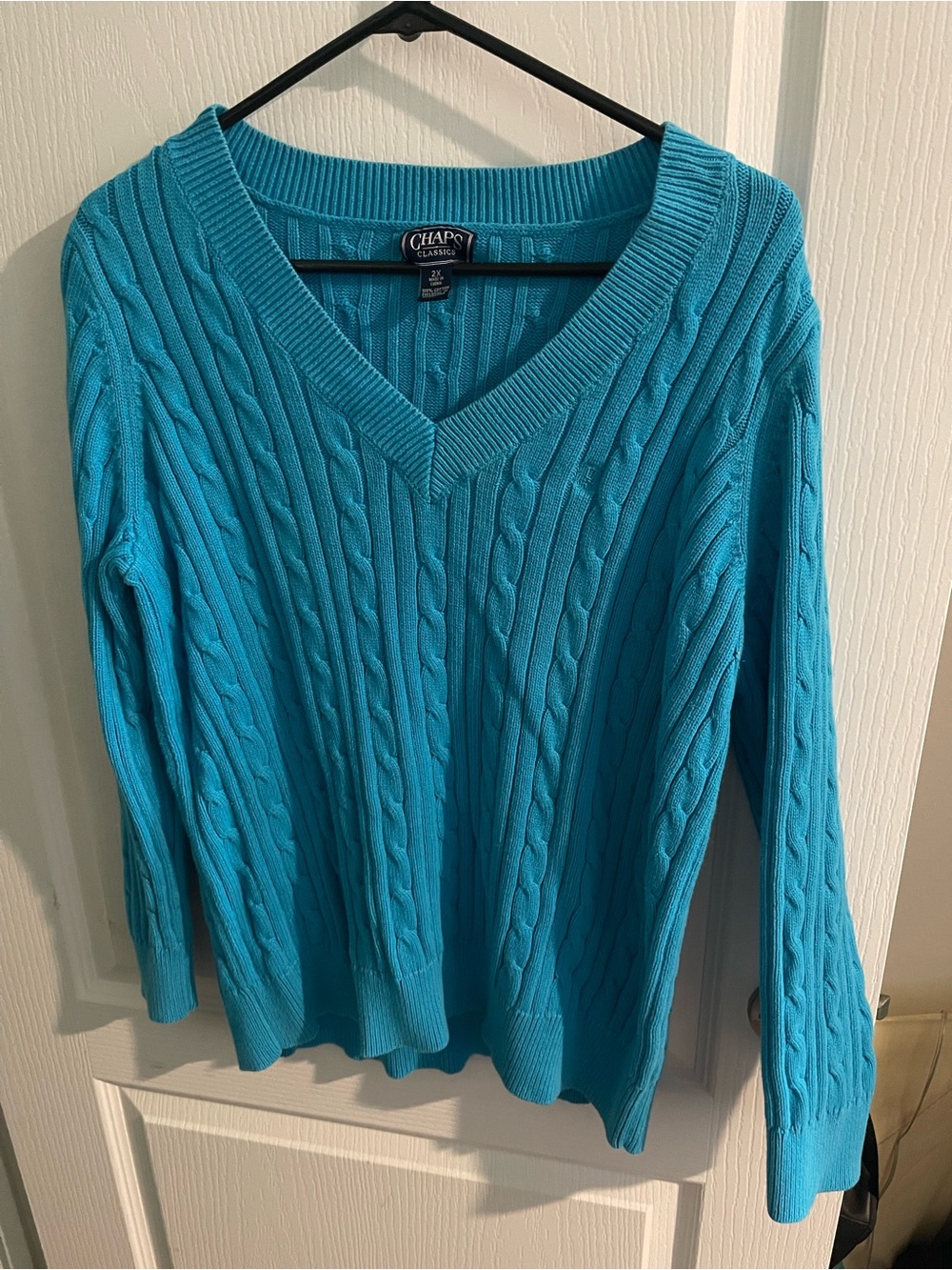 Chaps V-Neck Cable Knit Sweater in Aqua